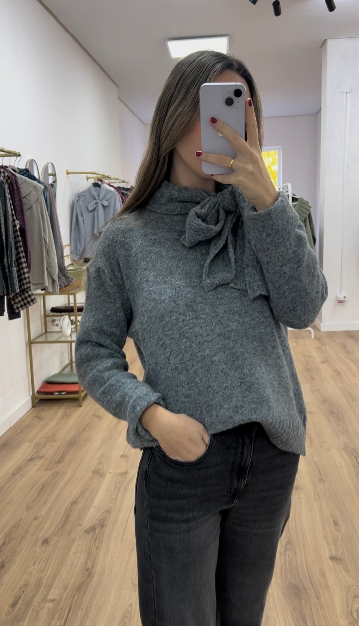 Jersey gris lazo punto calado