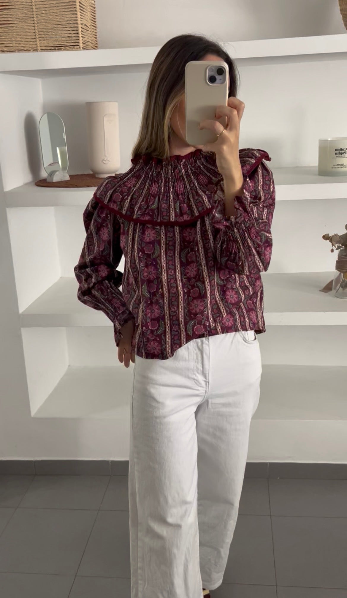 Camisa estampada panel nido abeja