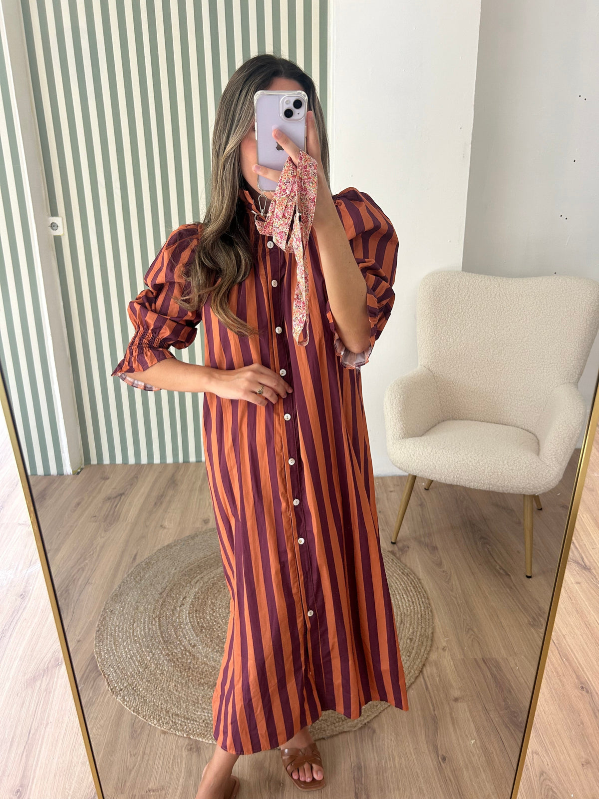 Vestido fruncido estampado rayas