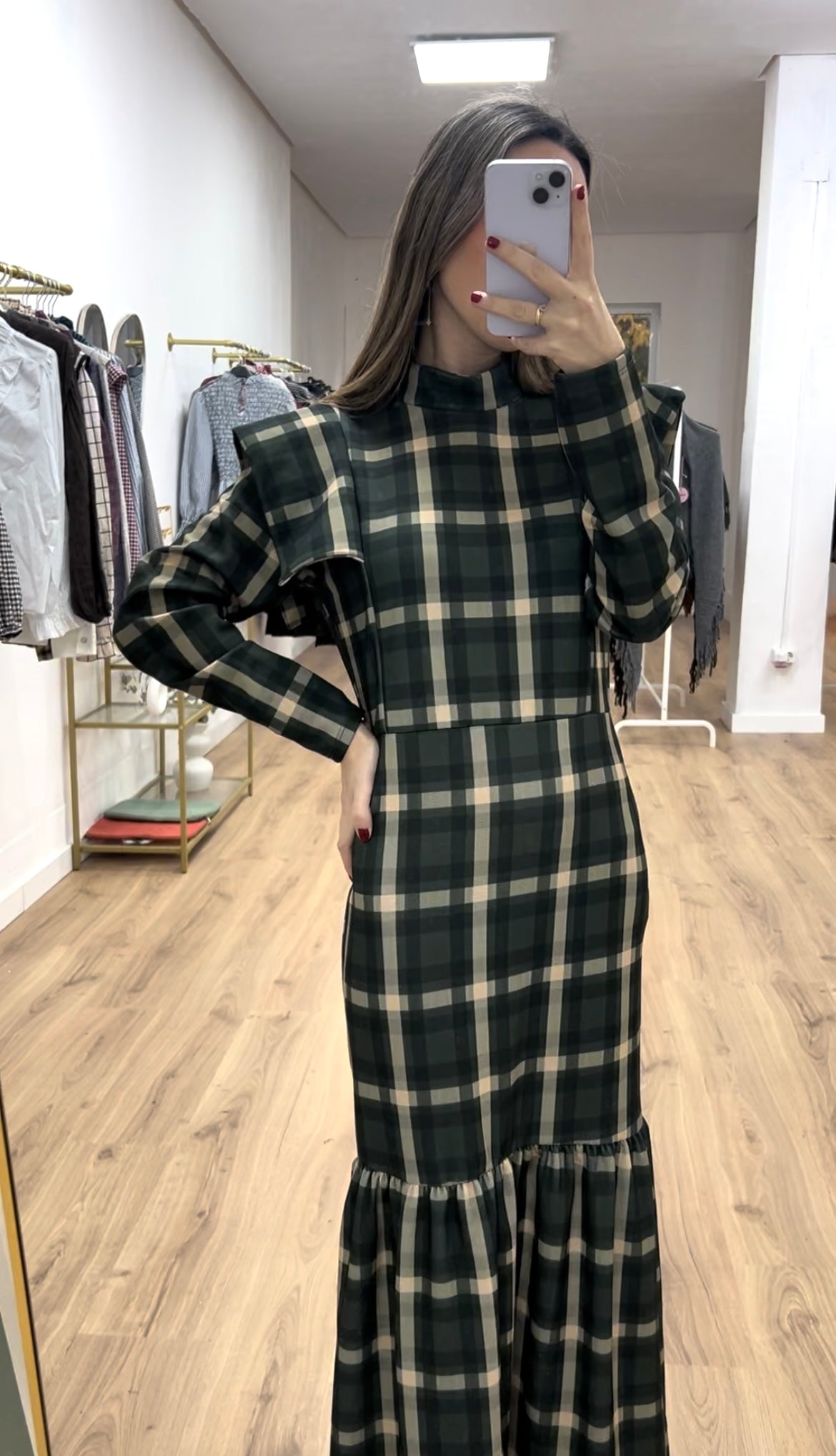 Vestido verde cuadros hombreras