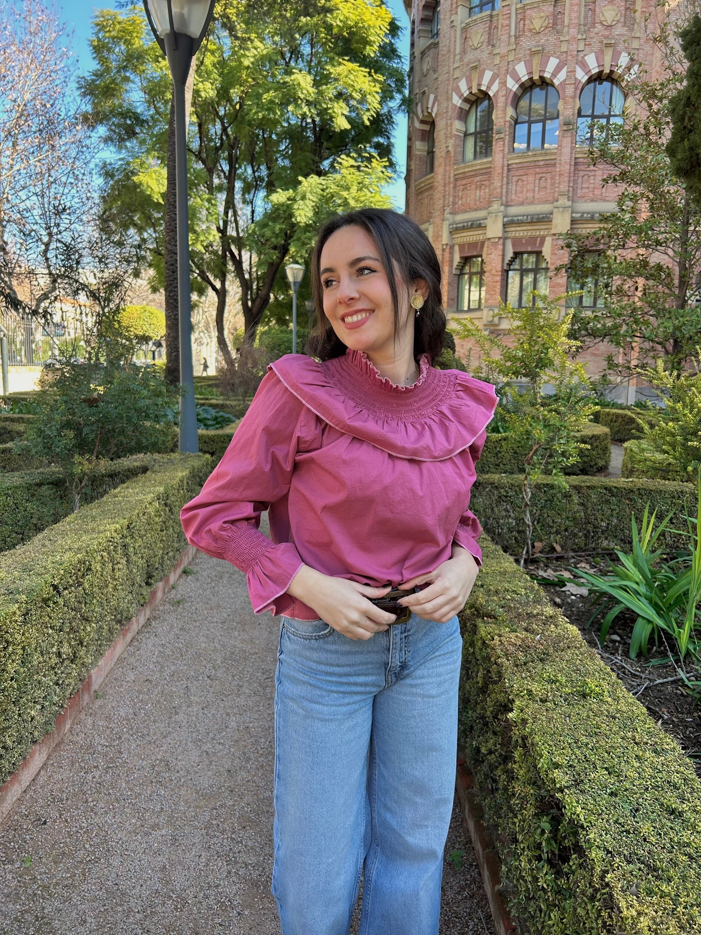 Blusa rosa cuello fruncido