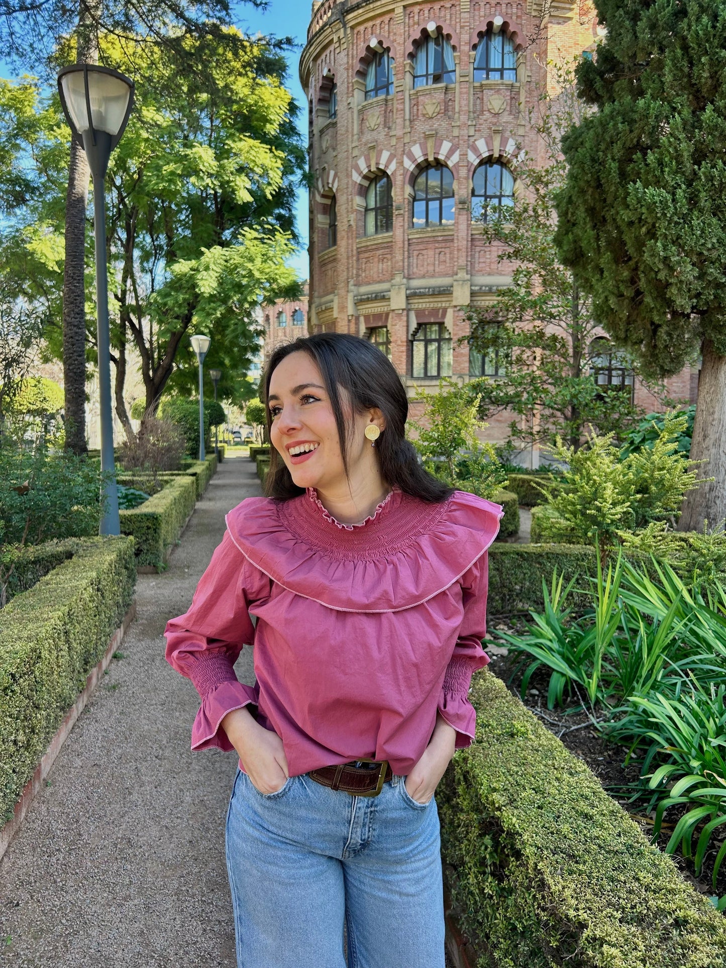 Blusa rosa cuello fruncido