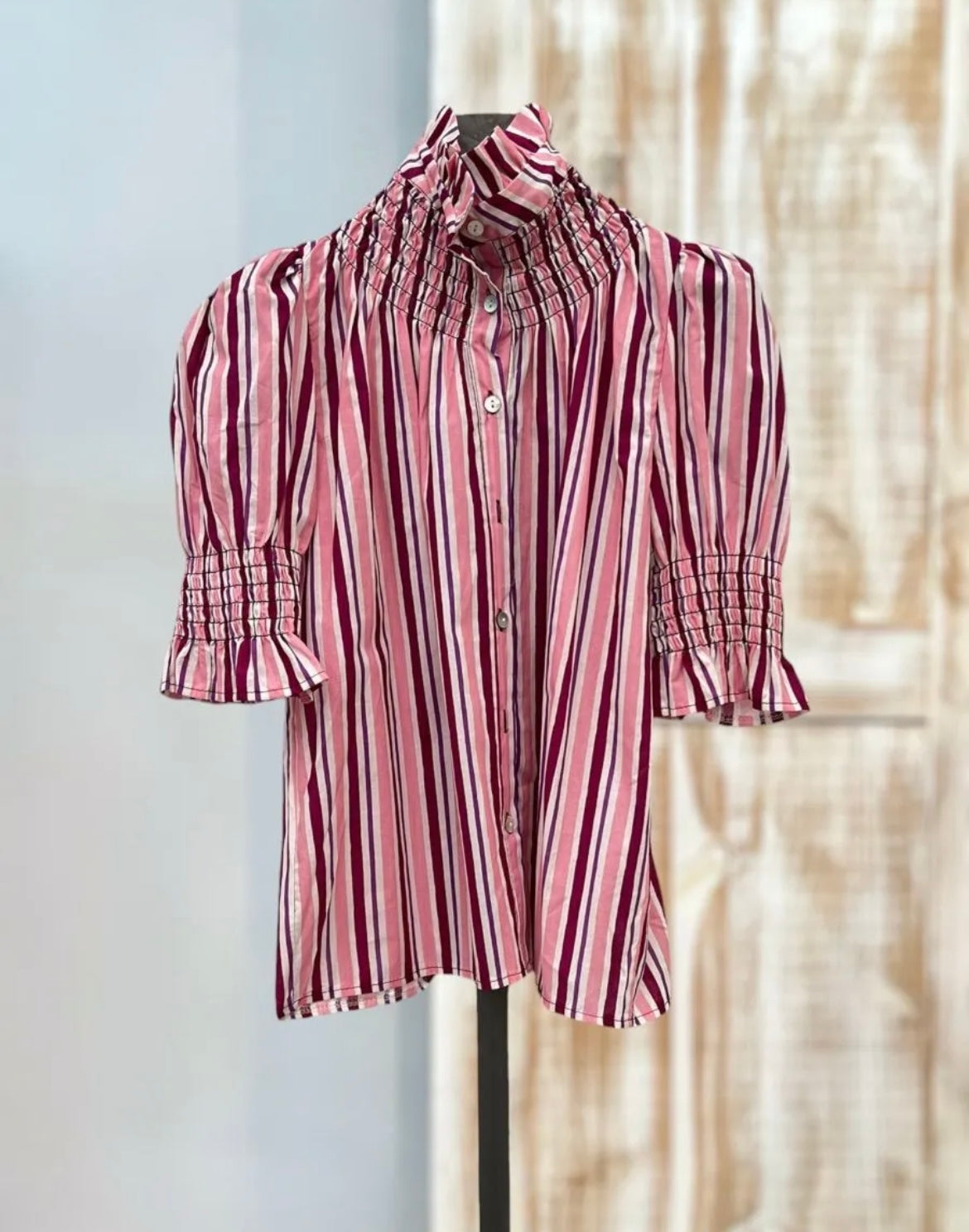 Camisa fruncida estampada rayas