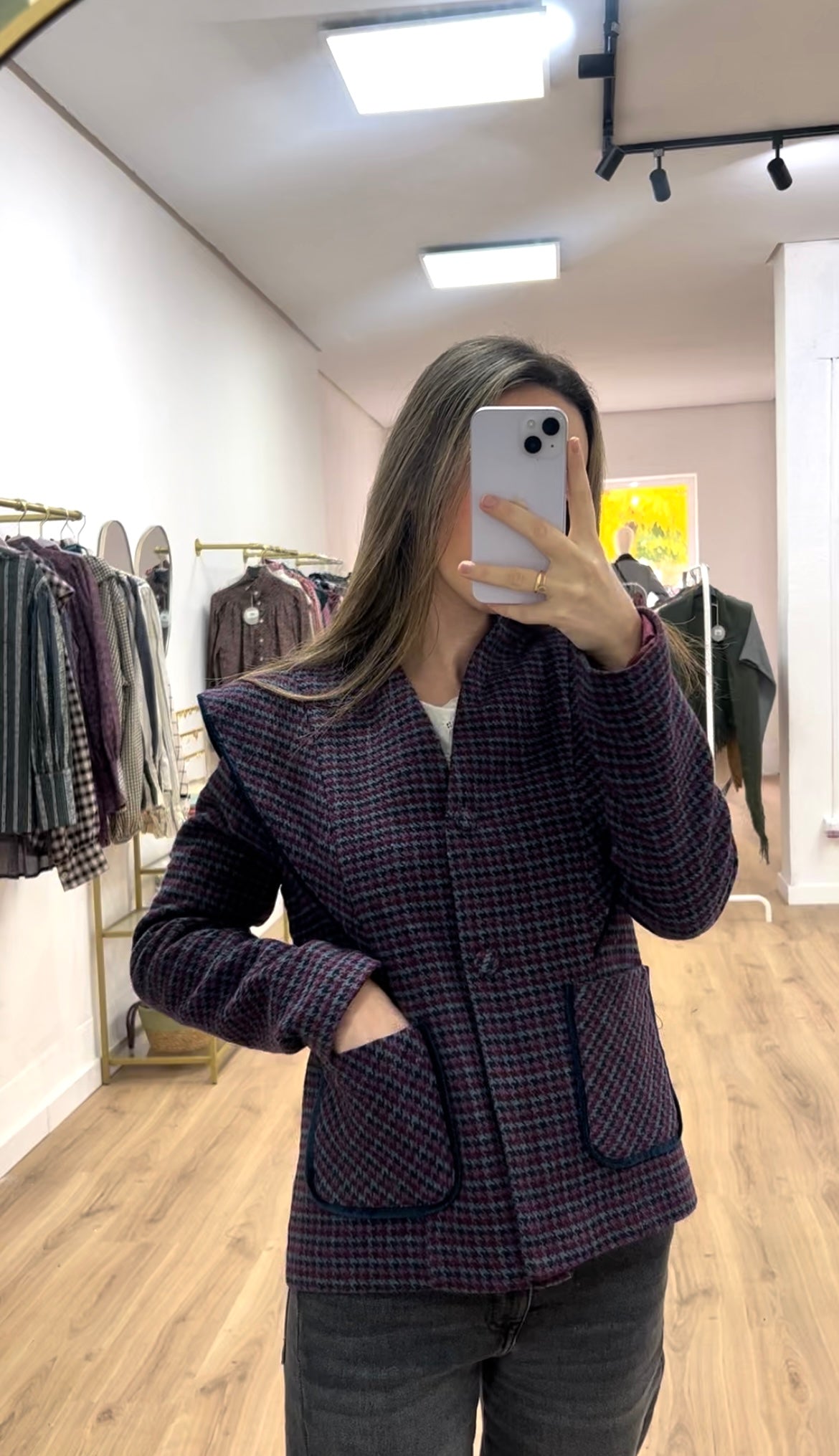 Chaqueta hombreras estampado cuadros