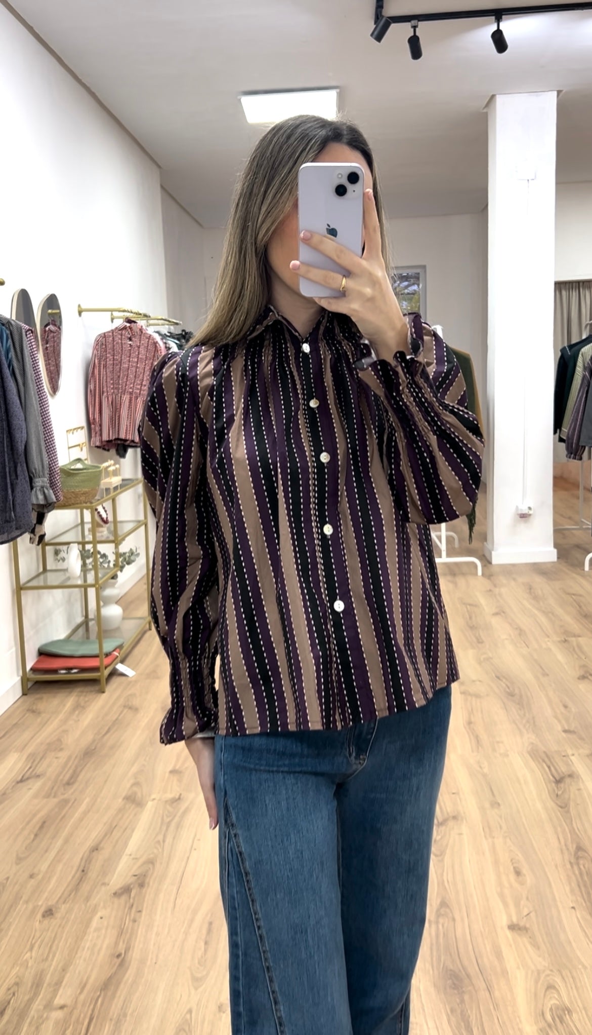 Camisa fruncida estampada rayas