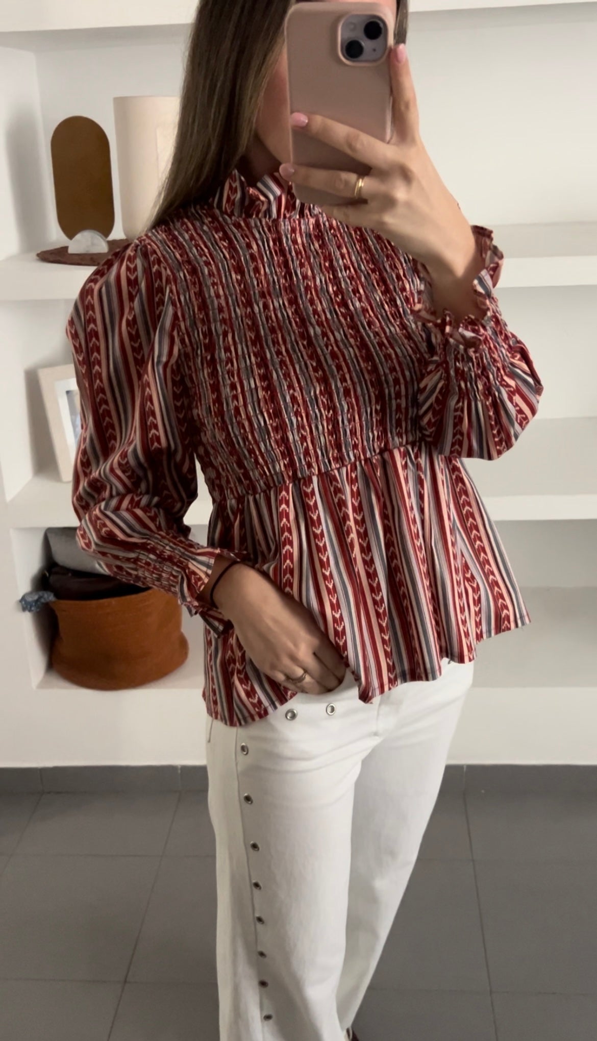 Camisa panel nido abeja estampada
