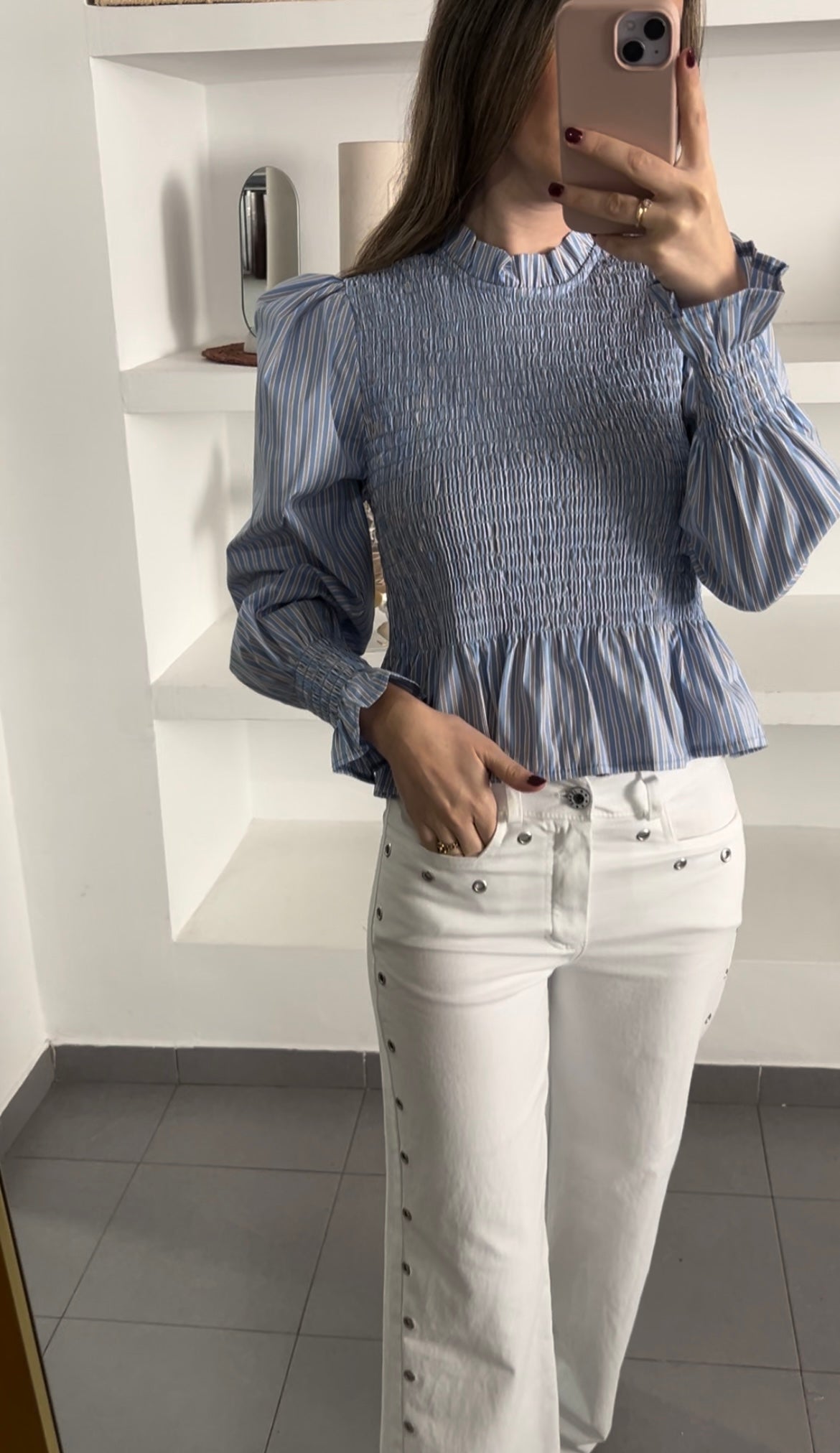 Camisa fruncida azul