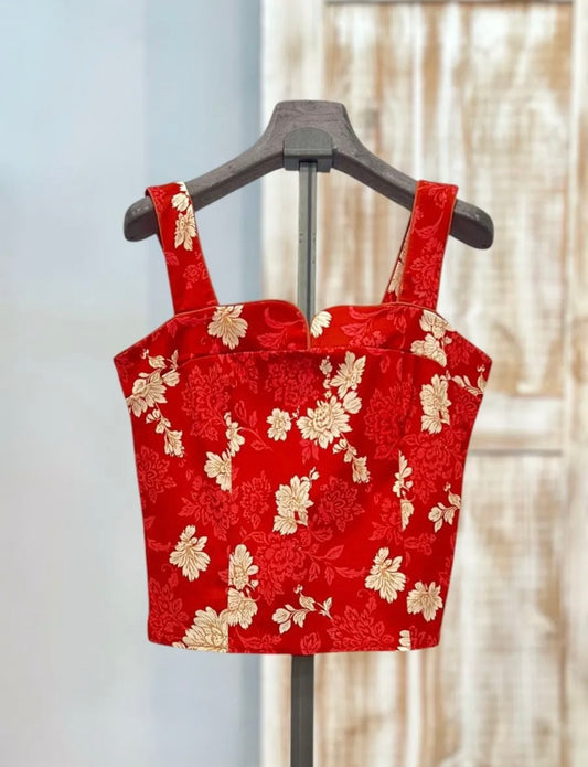 Top rojo estampado