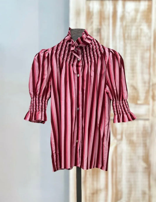 Camisa fruncida estampada rayas