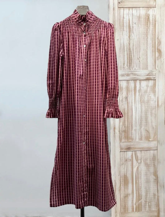 Vestido fruncido cuadros rosa