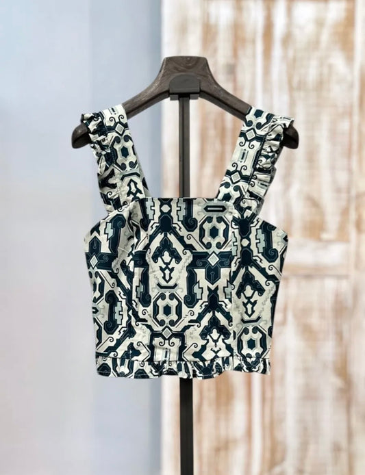 Top verde estampado detalle volantes