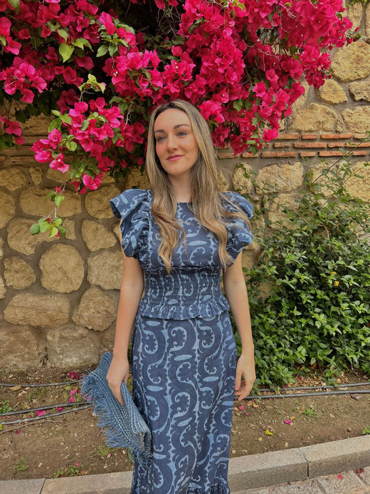 Vestido azul estampado