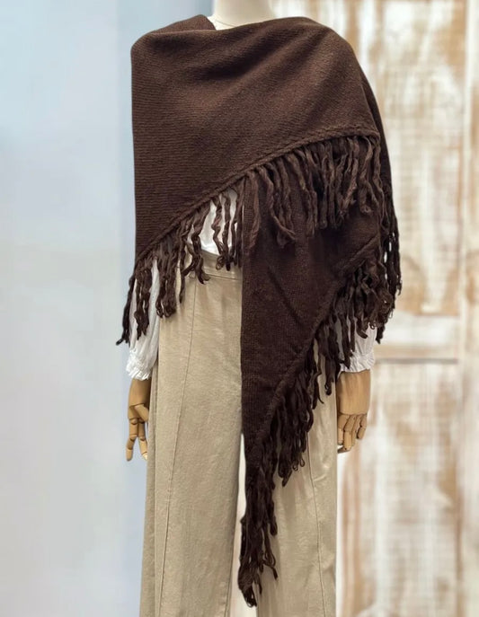 Poncho flecos marrón chocolate