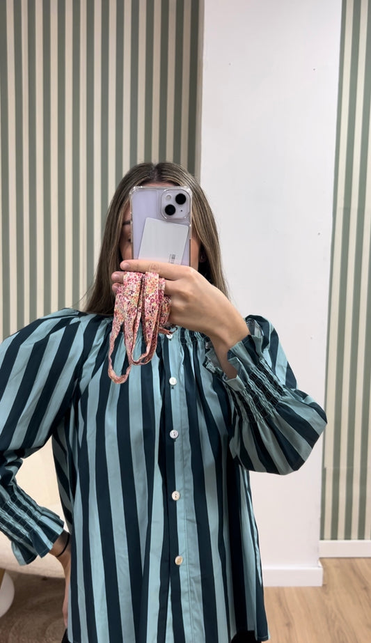 Camisa azul rayas fruncida