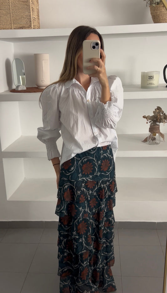 Falda estampada volantes