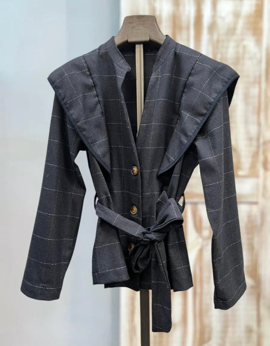 Chaqueta cuadros cinturón