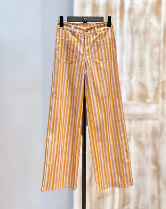 Pantalón naranja y rosa estampado rayas