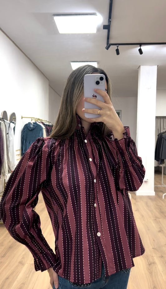 Camisa fruncida estampado rayas