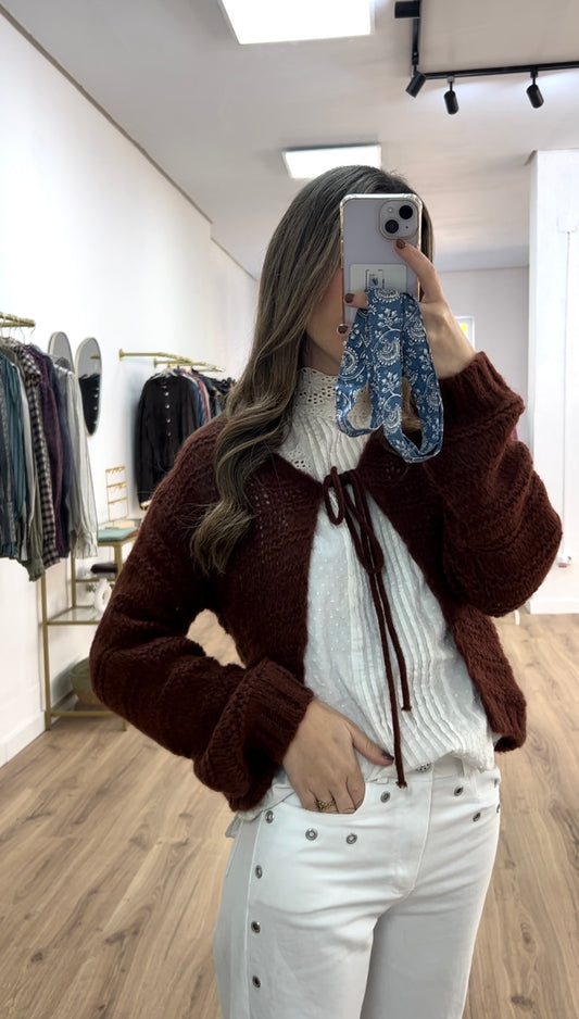 Cárdigan punto color teja