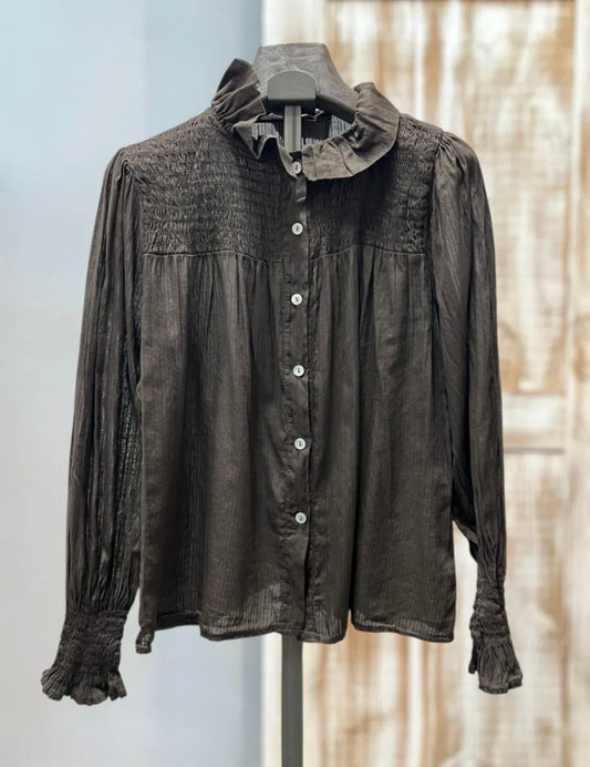 Blusa marrón chocolate volante