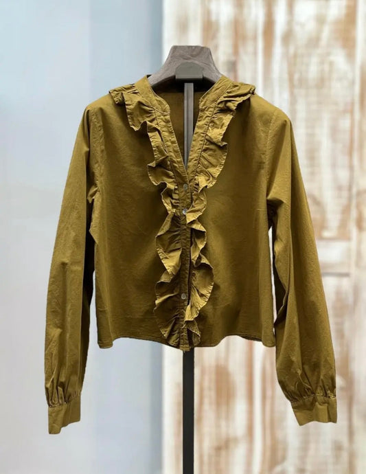Blusa volantes mostaza-oliva