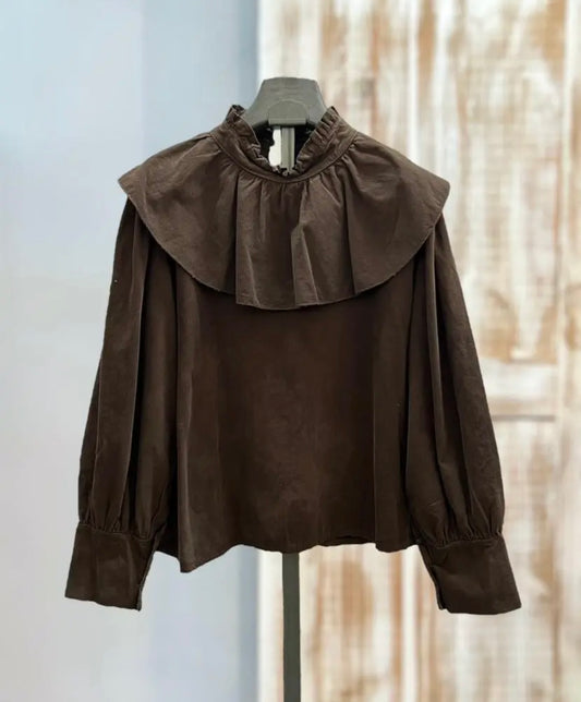 Camisa pana volante marrón chocolate