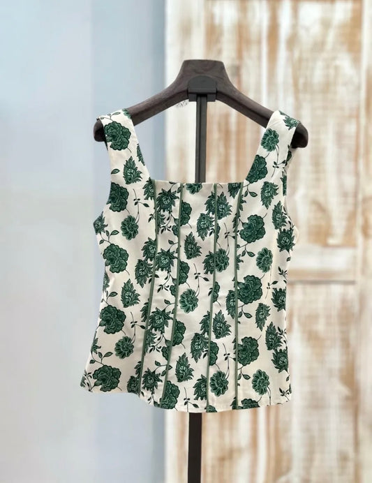 Top verde estampado