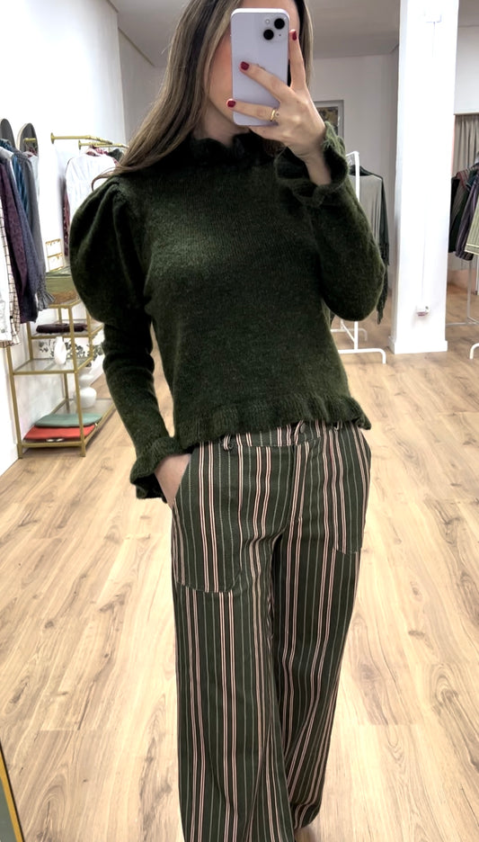 Pantalón estampado rayas verde