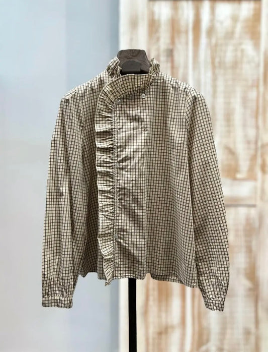 Camisa cuadros volante color crema