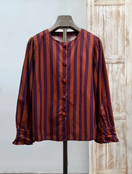 Blusa naranja y morada rayas