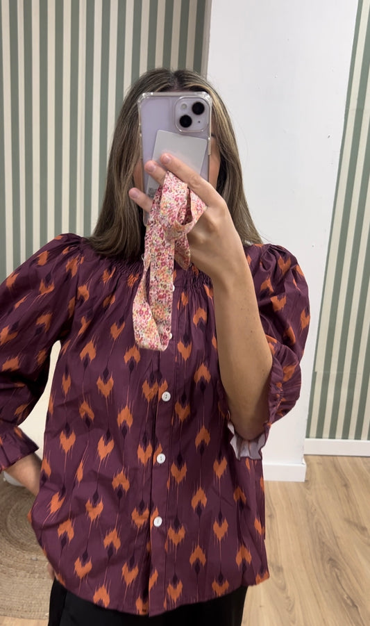 Camisa buganvilla estampada fruncida