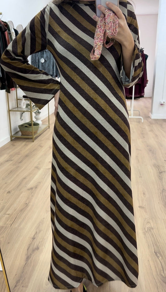 Vestido estampado rayas brillo