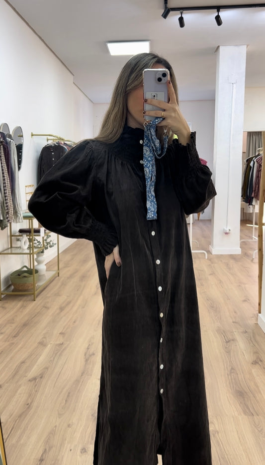 Vestido camisero pana marrón chocolate