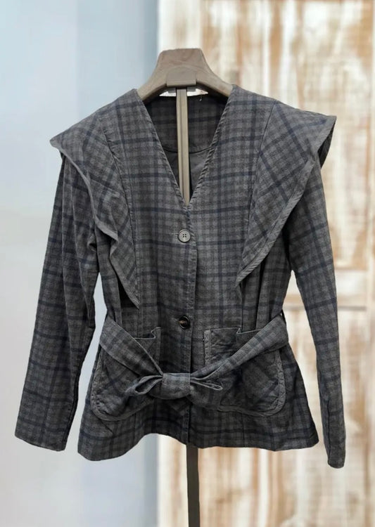 Chaqueta cinturón azul marino y gris