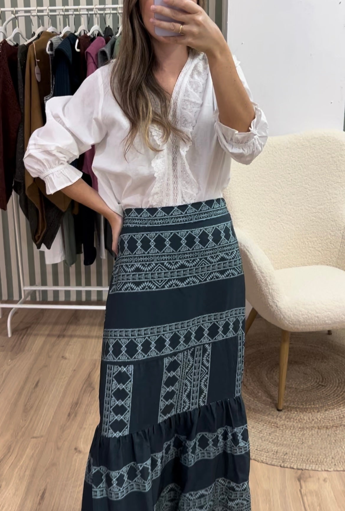 Falda azul agua estampada