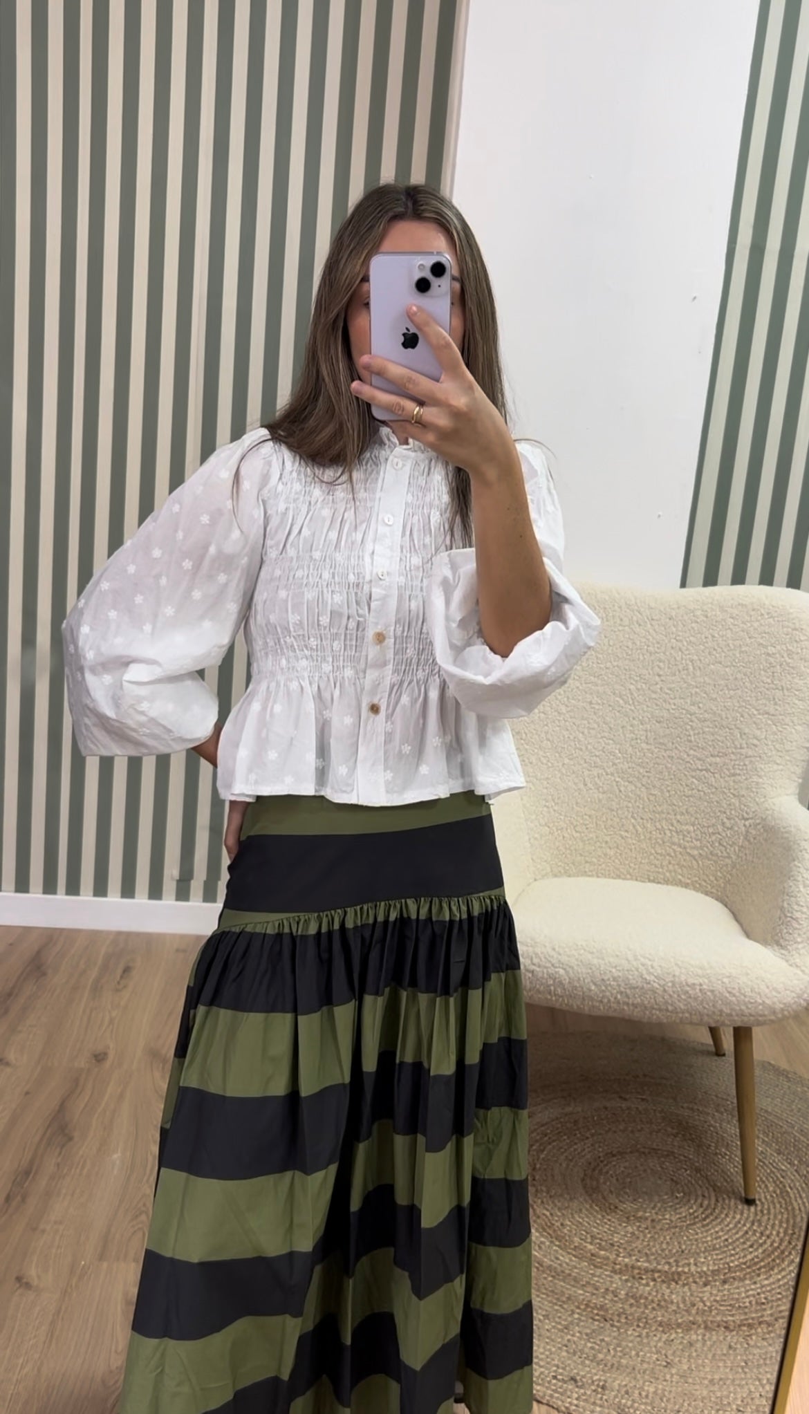 Falda rayas verde oliva
