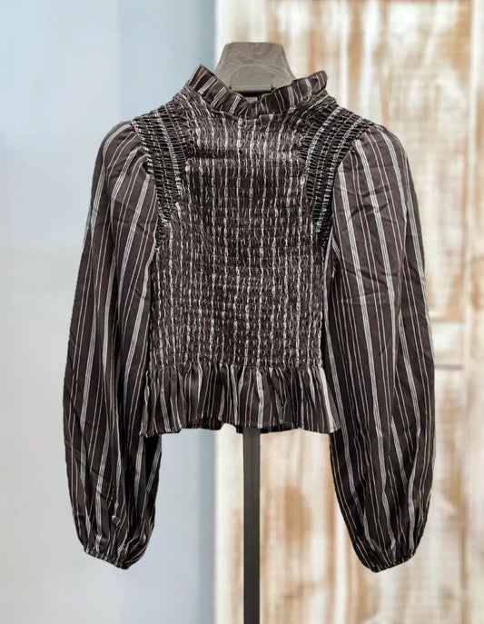 Blusa marrón fruncida a rayas