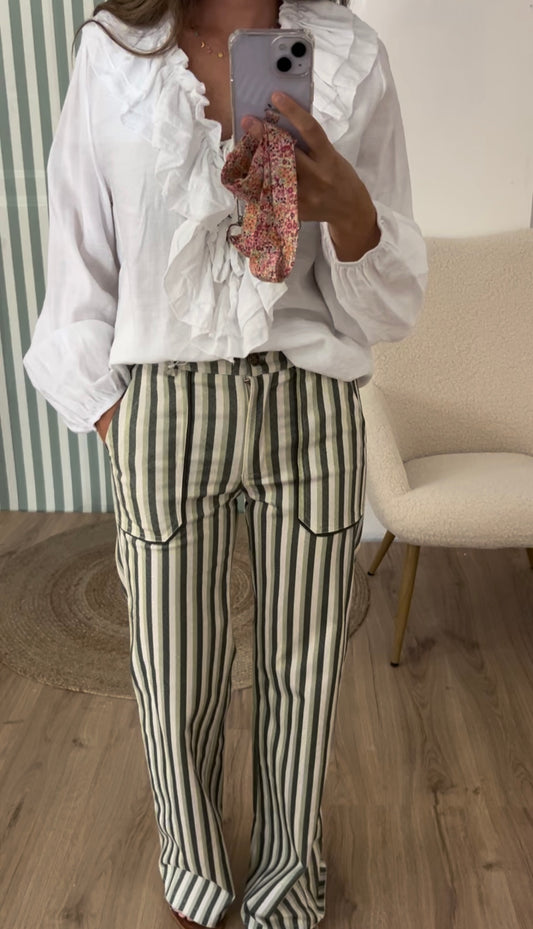 Pantalón rayas verde y blanco