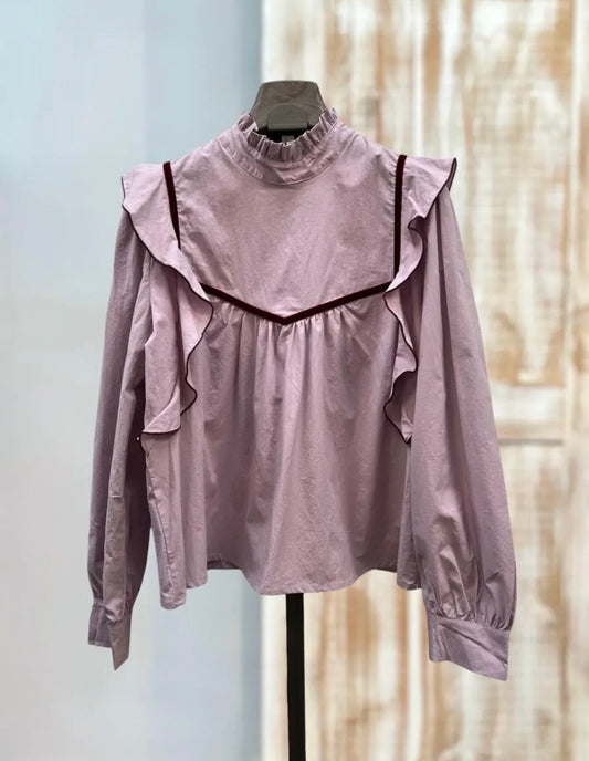 Blusa rosa detalle terciopelo