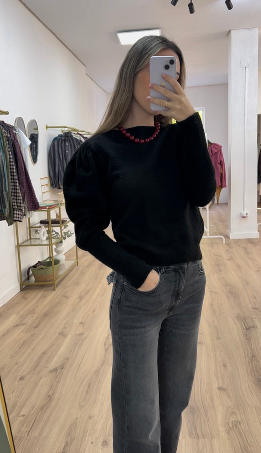 Jersey negro manga abullonada