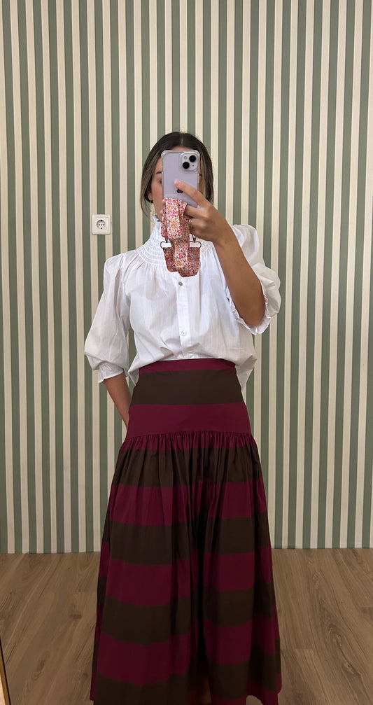 Falda rayas fucsia y marrón