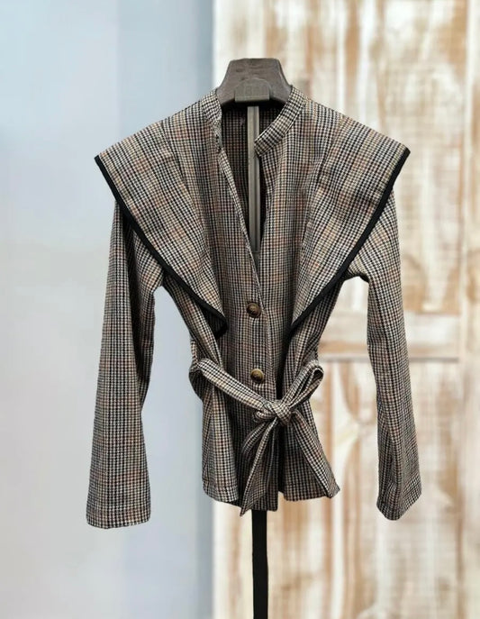 Chaqueta cinturón cuadros